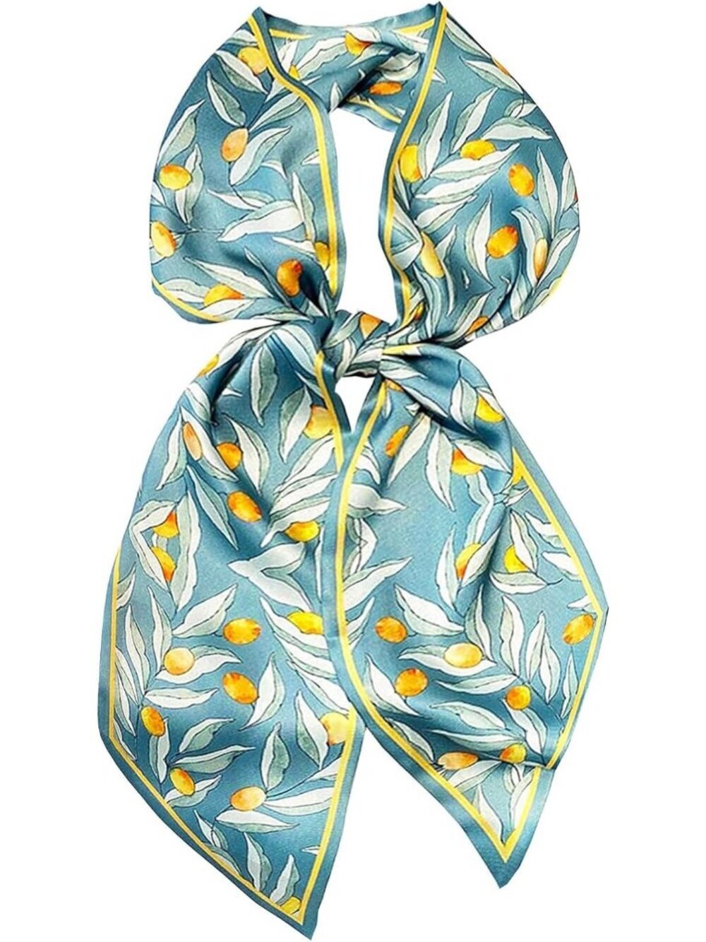 Women's Green Printed Square Headscarf Bandanas Hair Scarf Neck Scarves